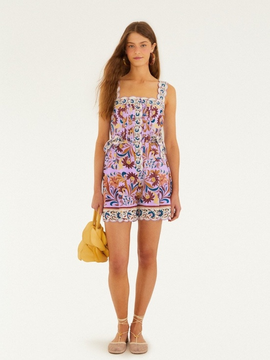 FARM Rio Pants - Lilac Flower Tiles Romper